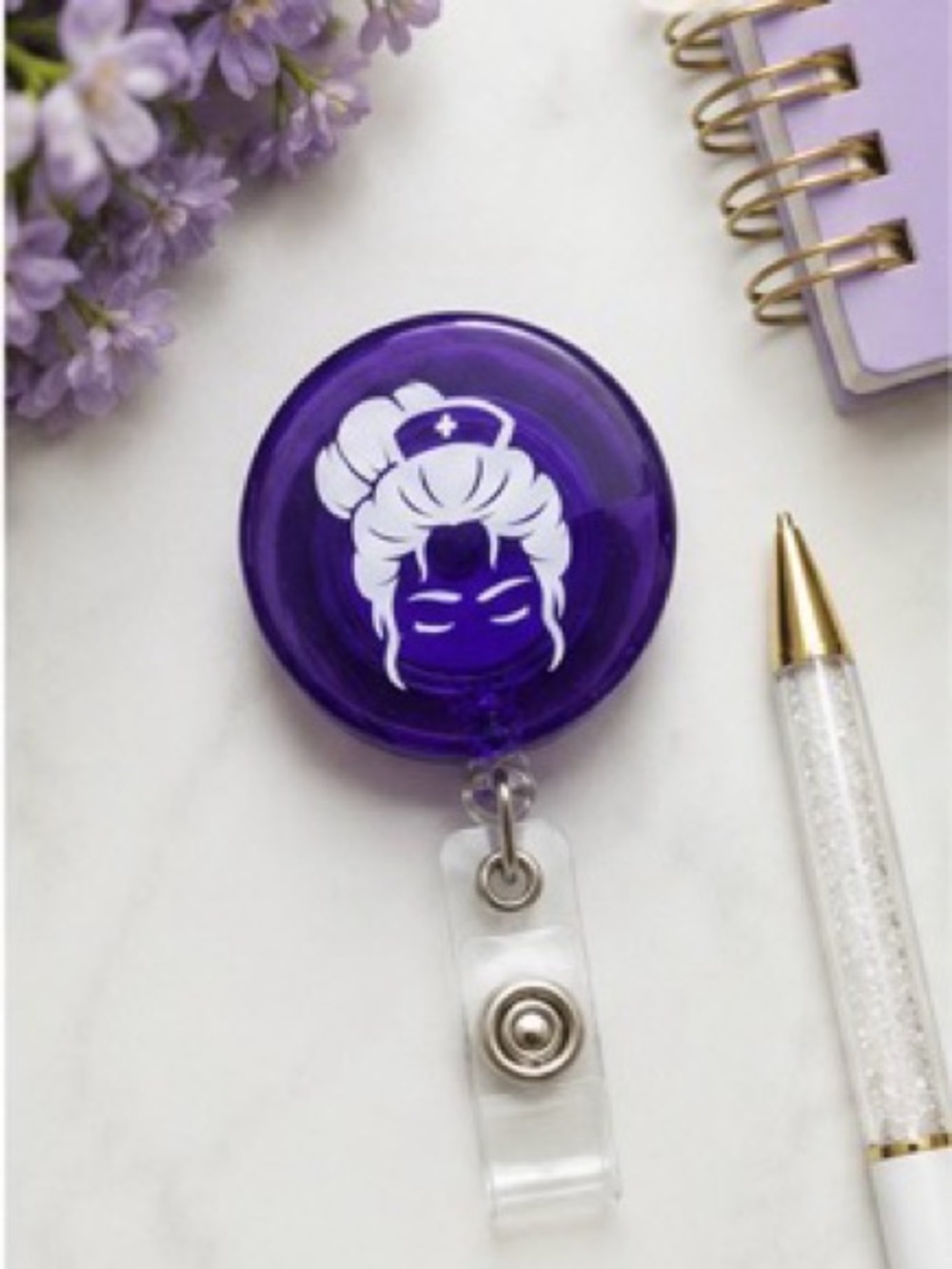 Purple Nurse badge reel, funny nurse badge reel holder